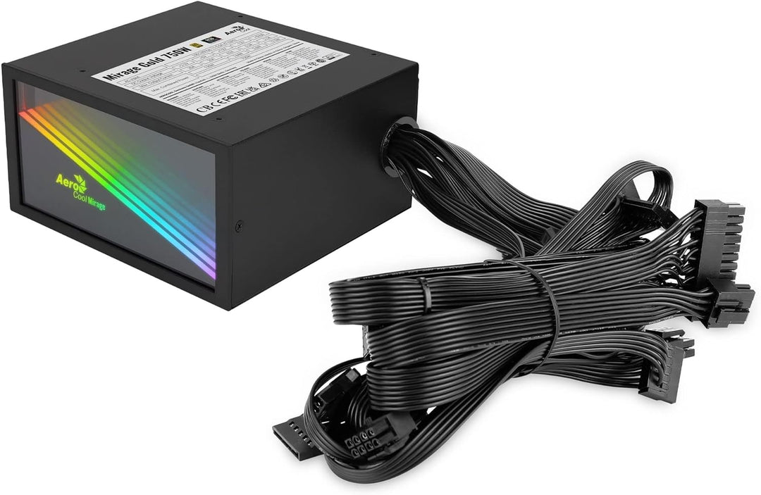 AeroCool MIRAGEGOLD750, PC Netzteil 750W, RGB Infinity Mirror, 80Plus Gold, Japanische Kondensatoren