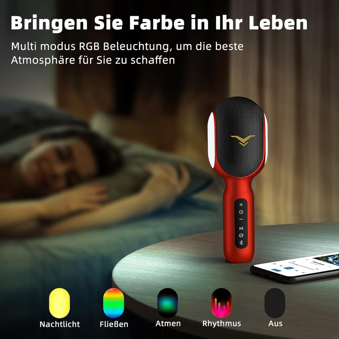 Karaoke Mikrofon, LED Drahtloses Bluetooth Mikrofon, Tragbare LED Kinder Karaoke Mikrofon mit Musik