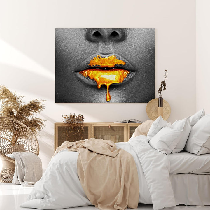 wandmotiv24 Leinwand-Bild Gold collection, Grösse 100x75cm, Querformat, Frau in Grau mit Gold auf de