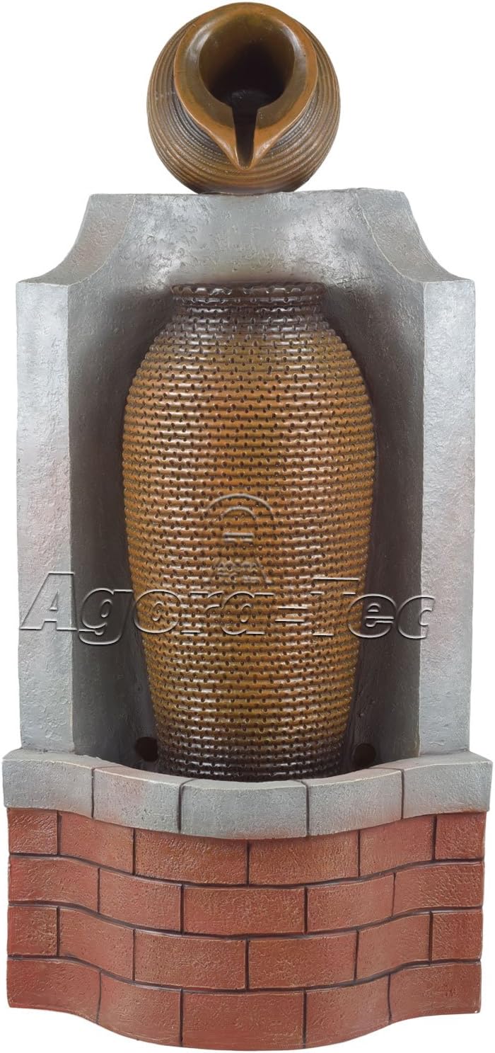 Agora-Tec® Gartenbrunnen Amphora Wasserspiel & Zimmerbrunnen mit LED Beleuchtung 75 cm hoch