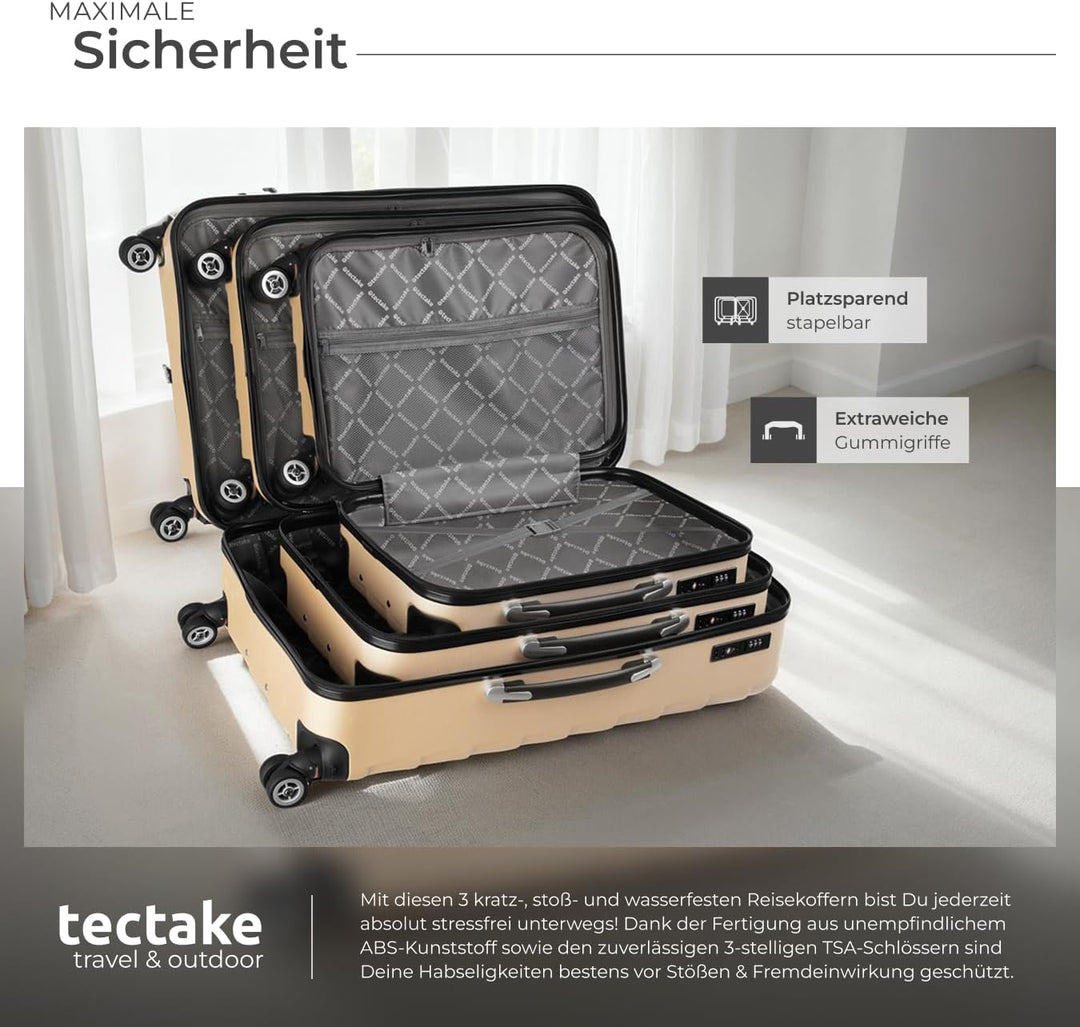 TecTake 800518 - Reisekofferset 3-teilig, aus Leichter Kunststoff-Hartschale, Leichtgängiges 360° Ro