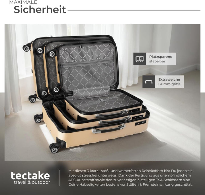 TecTake 800518 - Reisekofferset 3-teilig, aus Leichter Kunststoff-Hartschale, Leichtgängiges 360° Ro