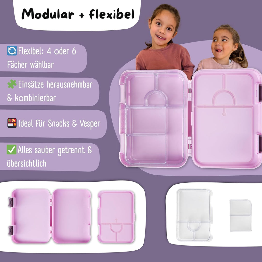 BEARFOOT Brotdose Kinder mit Fächern, BPA frei, Lunchbox, Bento box, Brotbox, Brotdose Mädchen & Jun