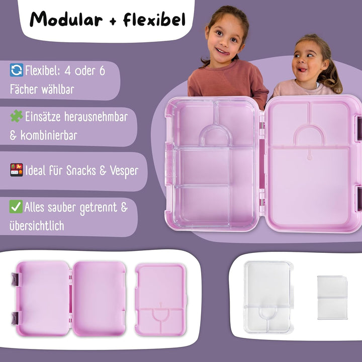 BEARFOOT Brotdose Kinder mit Fächern, BPA frei, Lunchbox, Bento box, Brotbox, Brotdose Mädchen & Jun