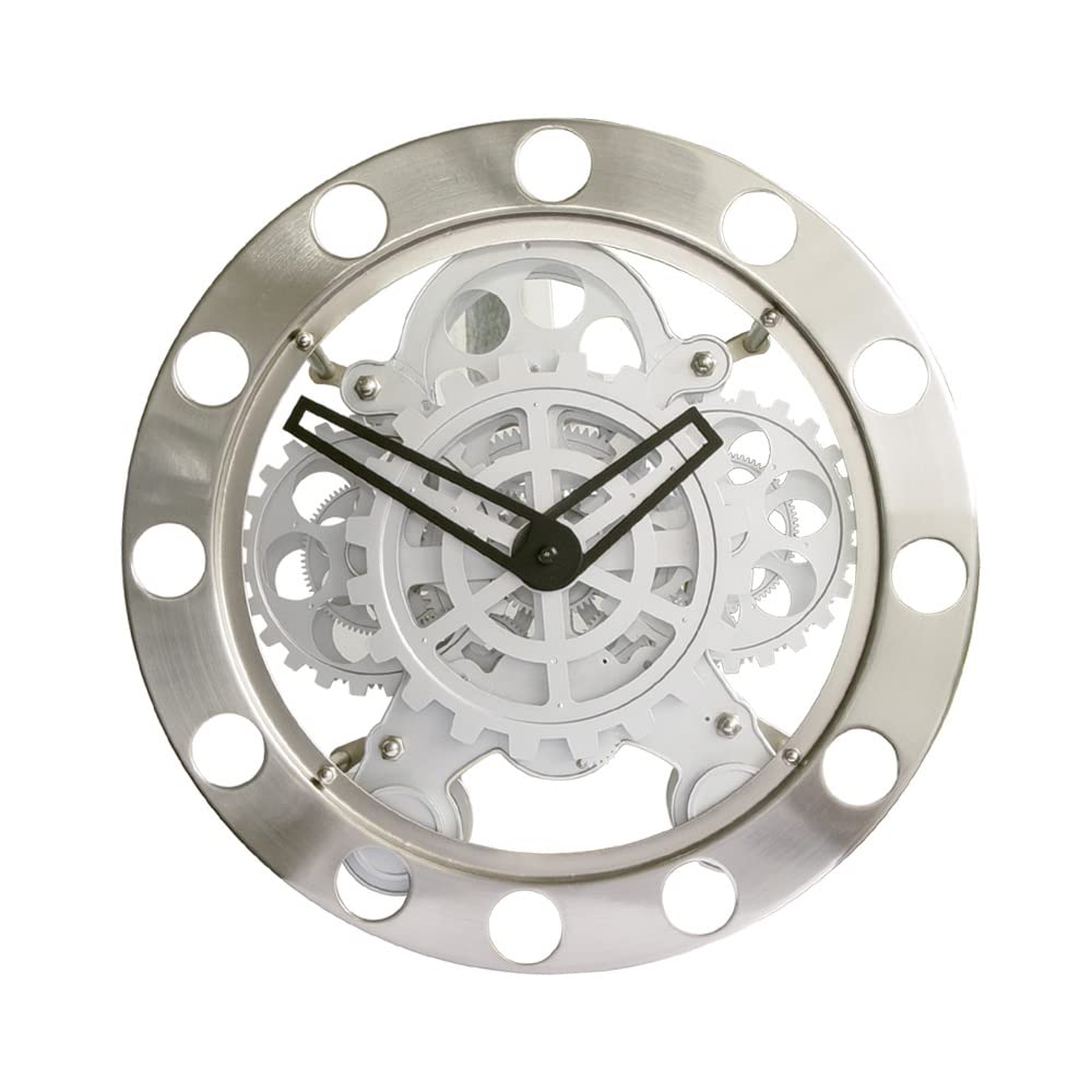 Majestic CLW 271 Wanduhr mit sichtbarem Zahnrad, Durchmesser 35,5 cm, silberfarben