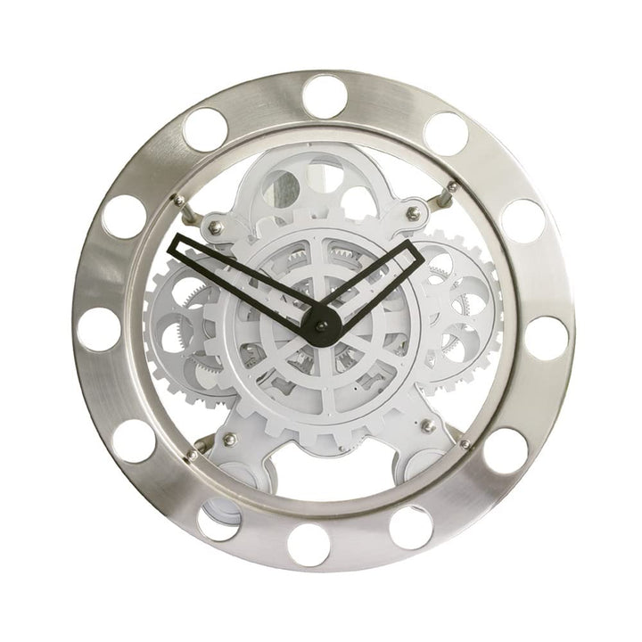 Majestic CLW 271 Wanduhr mit sichtbarem Zahnrad, Durchmesser 35,5 cm, silberfarben