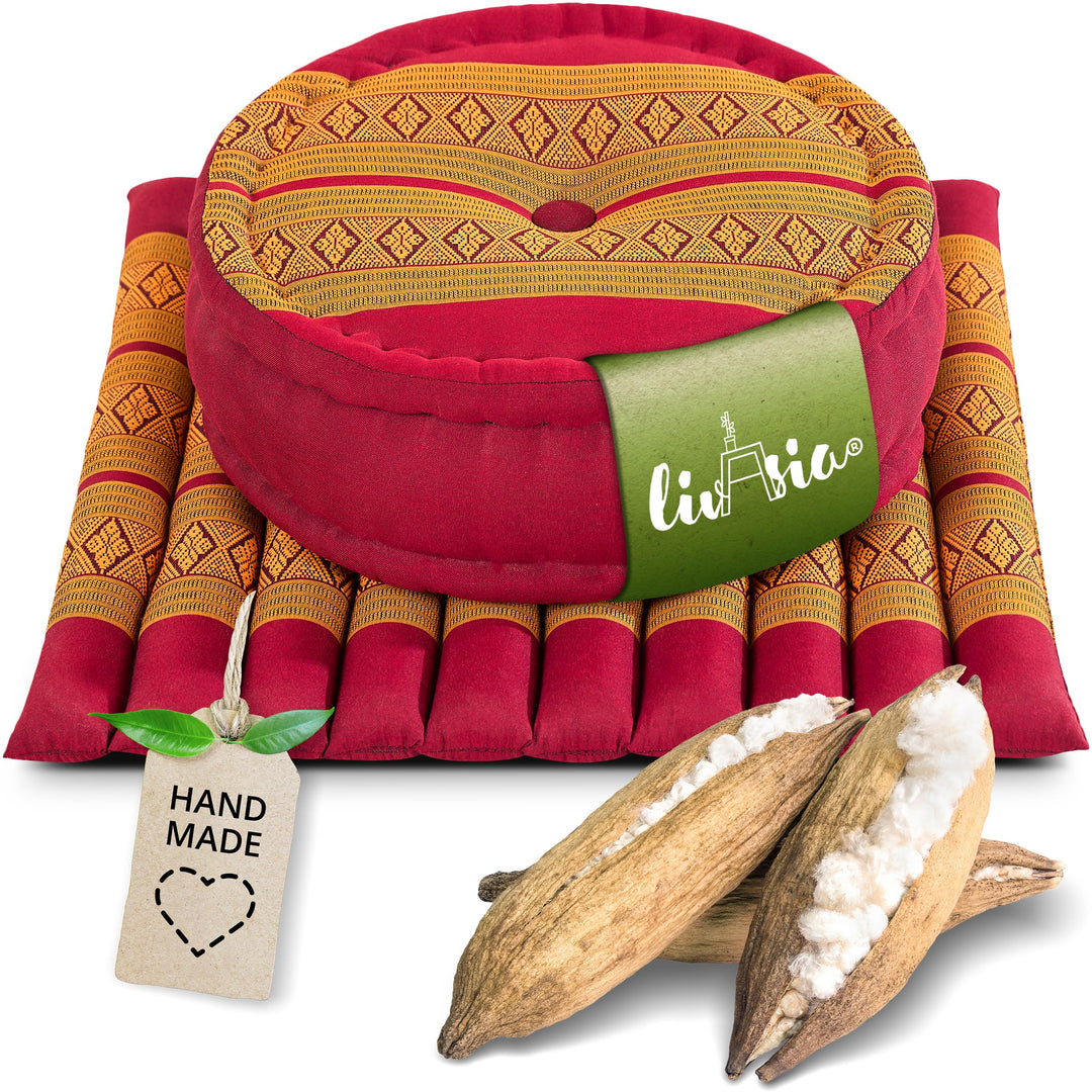 livasia Meditationsset L - Ø 38x15cm / Matte 50x50x4,5cm - Yogaset mit Kissen und Matte, Pouf, Yogam