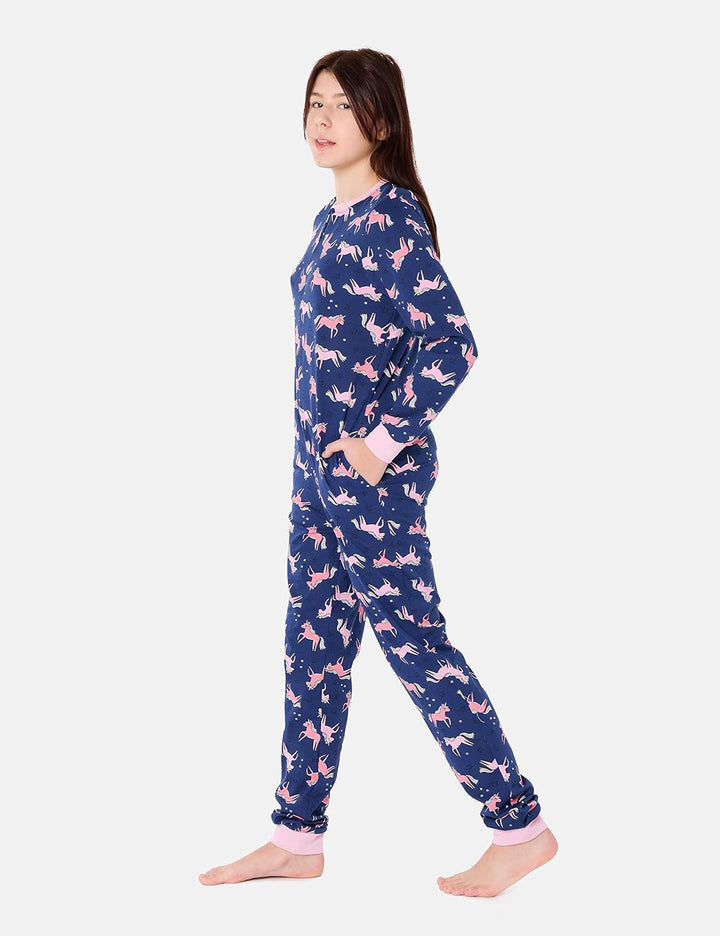 Merry Style Mädchen Jugend Schlafanzug Strampelanzug Schlafoverall MS10-235 164 Marineblau/Einhorn,