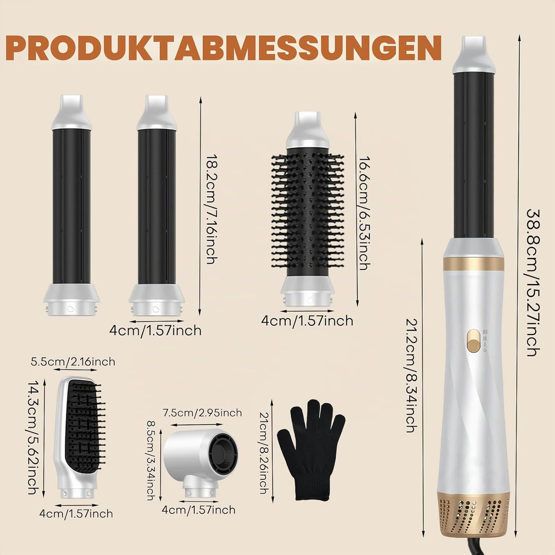 Airstyler 5 in 1, 1000W Warmluftbürste Set mit Lockenstab Automatisch, Air Styler Thermal Brush Haar