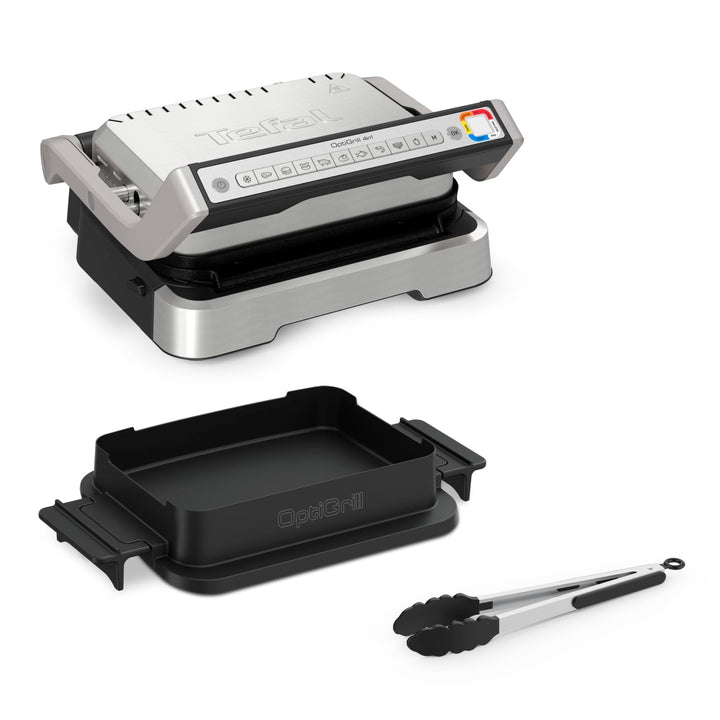 Tefal OptiGrill 4in1 Kontaktgrill mit Backschale, Aufklappbar, Tischgrill, 9 Programme, Garstufenanz