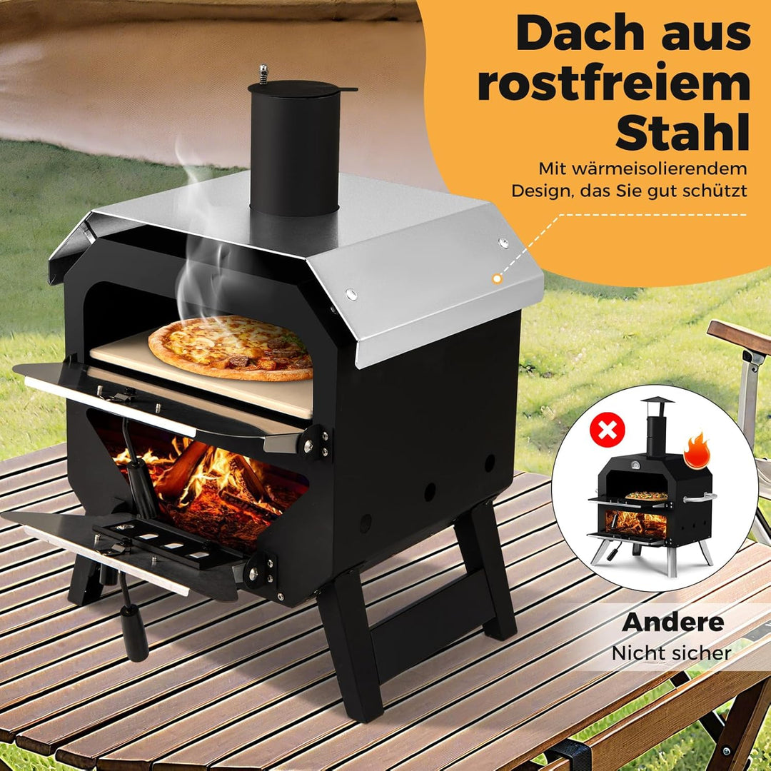COSTWAY Outdoor Pizzaofen, Pizza Ofen mit Pizzaschaufel, Pizzastein, wasserdichter Abdeckung, Edelst