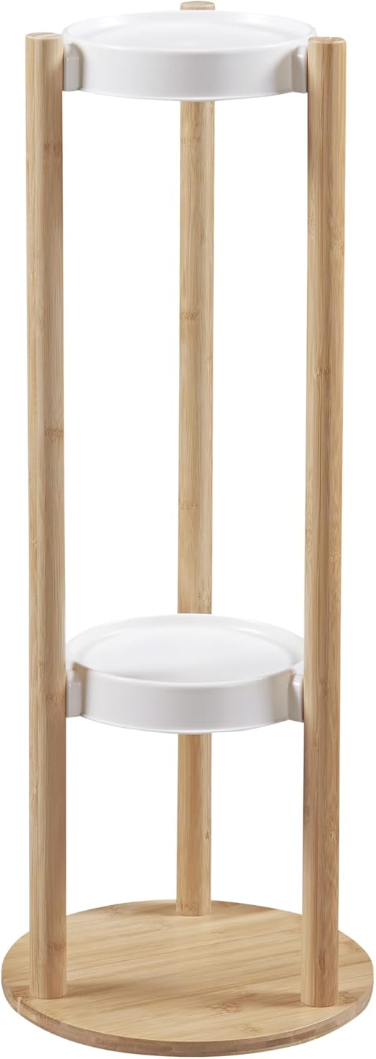 [en.casa] Pflanzständer ’Sastamala’ mit 3 Ablagen 80 x 31 x 31 cm Bambus/Weiss Bambus 80 x 31 x 31 c