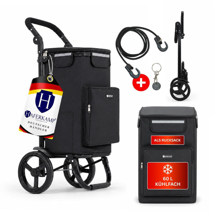 Klappbarer Einkaufstrolley TRAGINO 3-in1 Einkaufswagen, Schwarz Schwarz 65 Liter, Schwarz 65 Liter
