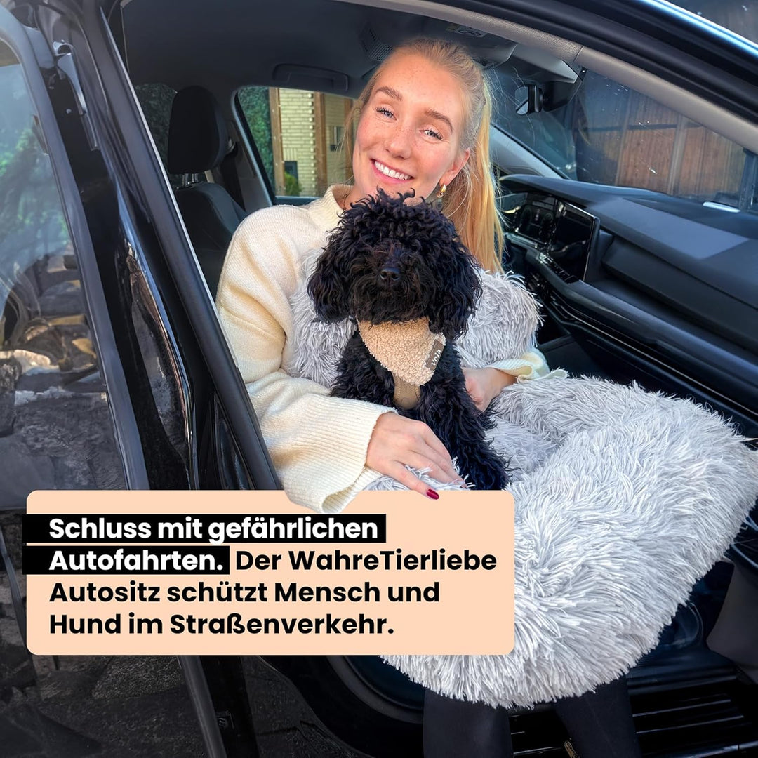 Wahre Tierliebe Hunde Autositz Fluffy inkl. Sicherheitsgurt - waschbarer Hundesitz Auto in schwarz/w