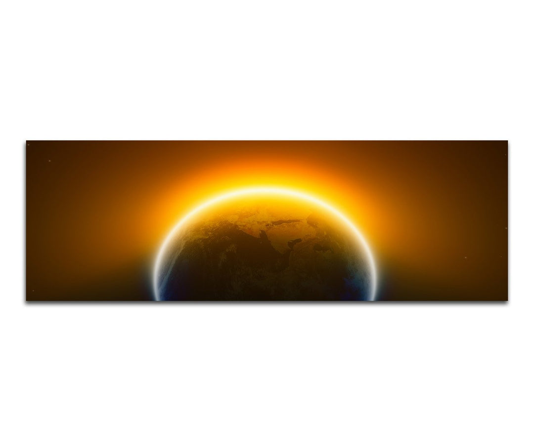 Paul Sinus Art Panoramabild auf Leinwand und Keilrahmen 120x40cm Weltall Planet Erde Erwärmung