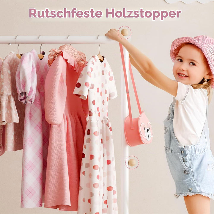 GRANNY SAYS Kleiderständer Kinder mit Aufbewahrungskiste, Kinder Kleiderstange auf Rollen, rosa Kind