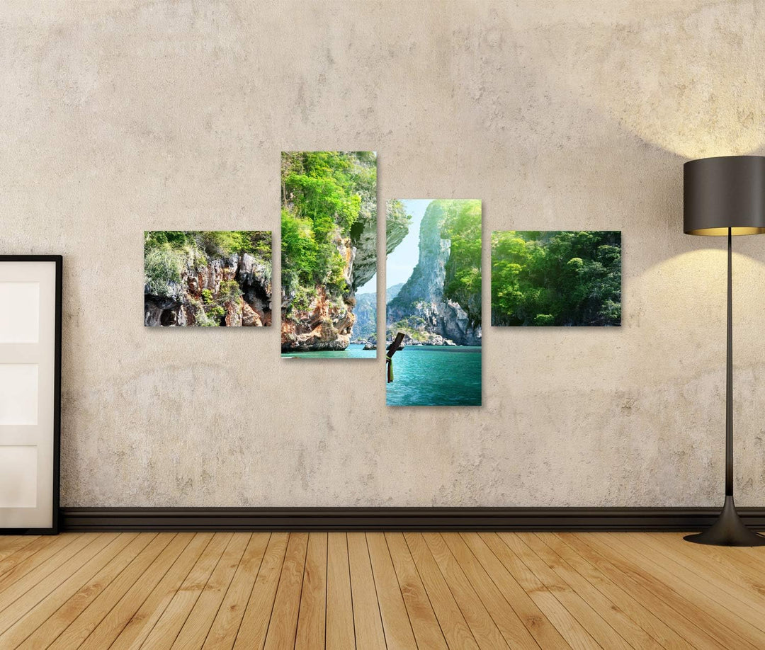 islandburner Bild auf Leinwand Langes Boot Und Felsen Am Railay Beach Thailand Bilder Wandbilder Pos