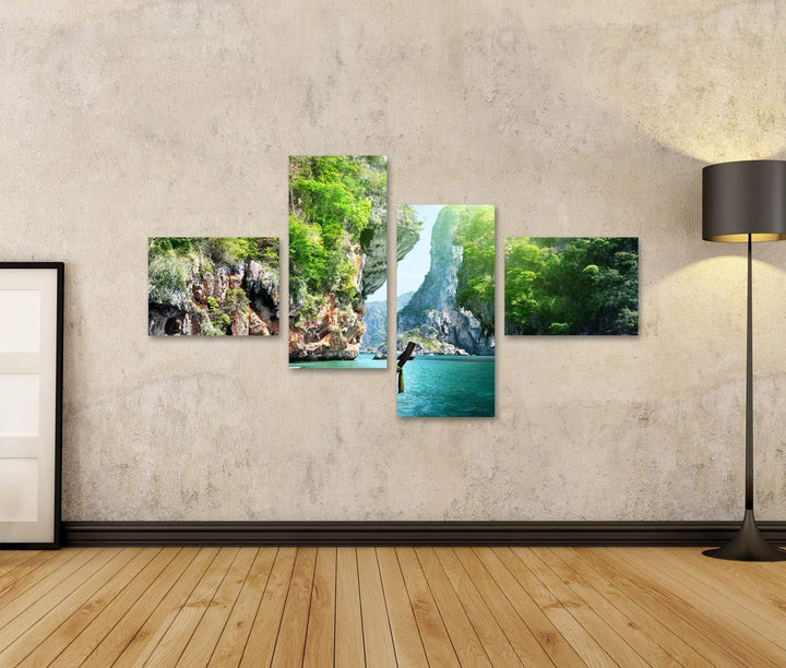 islandburner Bild auf Leinwand Langes Boot Und Felsen Am Railay Beach Thailand Bilder Wandbilder Pos