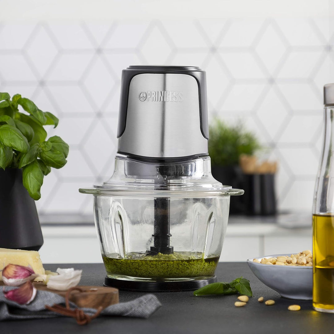 Princess Mini Zerkleinerer – 2 Edelstahlklingen, Glasbehälter 1 l, 300 W, 221051 1 Liter Fassungsver