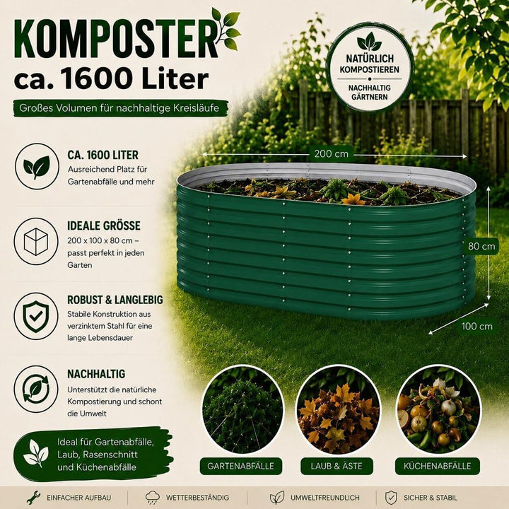 Vicco Komposter Garten, Grün, 200 x 100 cm Grün 200x80x100 cm, Grün 200x80x100 cm