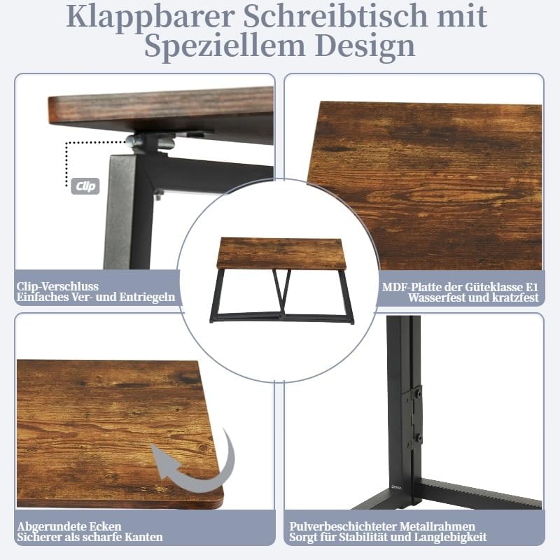1 Stück Klein Klapptisch Schreibtisch 80CM Breite Computertisch Laptoptisch Klappbar Laptop Computer