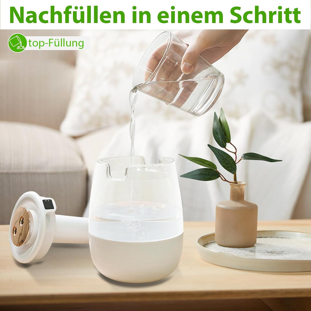 Luftbefeuchter, 1L Leise Humidifier mit 2 Loch, Luftbefeuchter mit leiser USB-Digitalanzeige, 2 Nebe