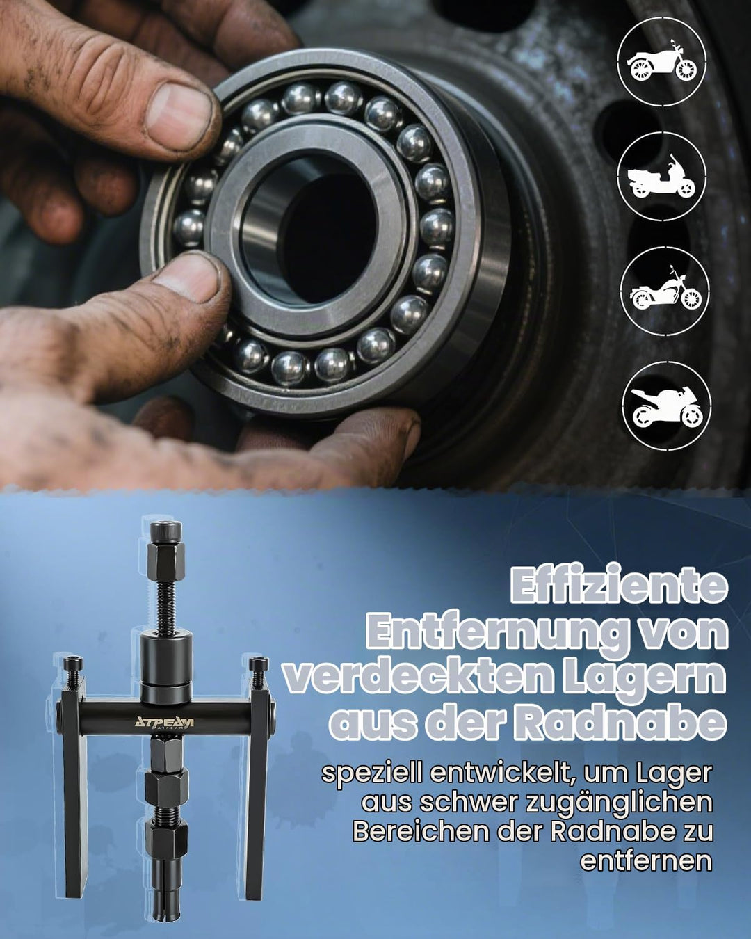 ATPEAM Motorrad Innenlager Abzieher Set, 10tlg Radlager Werkzeug, Universeller Lagerabzieher für Mot