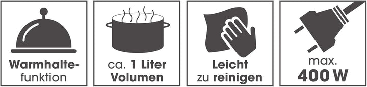 GOURMETmaxx Kompakt-Reiskocher & Dampfgarer, 1L, inkl. Dampfeinsatz, Gartopf, Reislöffel & Messbeche