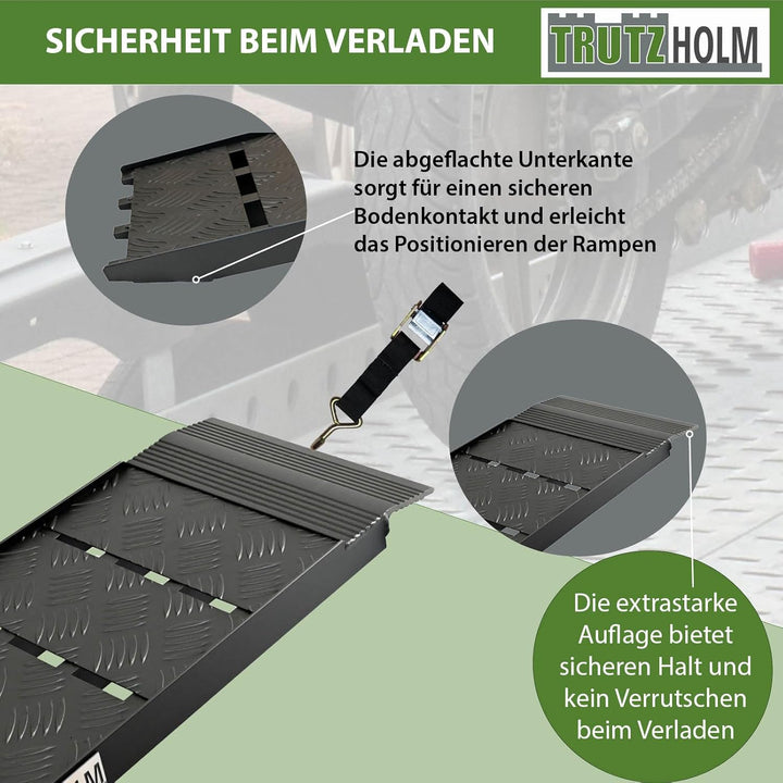 TRUTZHOLM 2 x Auffahrrampe 226 x 28,5 cm Traglast 1360 kg Alu klappbar geriffelt schwarz Motorradram