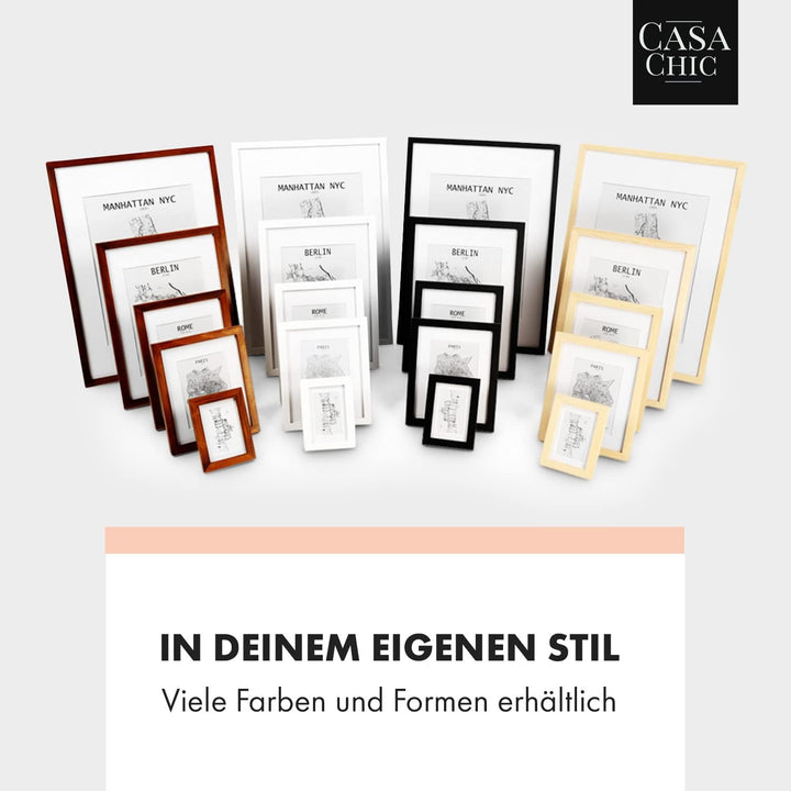 Classic by Casa Chic - Echtholz Bilderrahmen 50x70 cm - Weiss - mit Passepartout 40x50 cm - Acrylgla