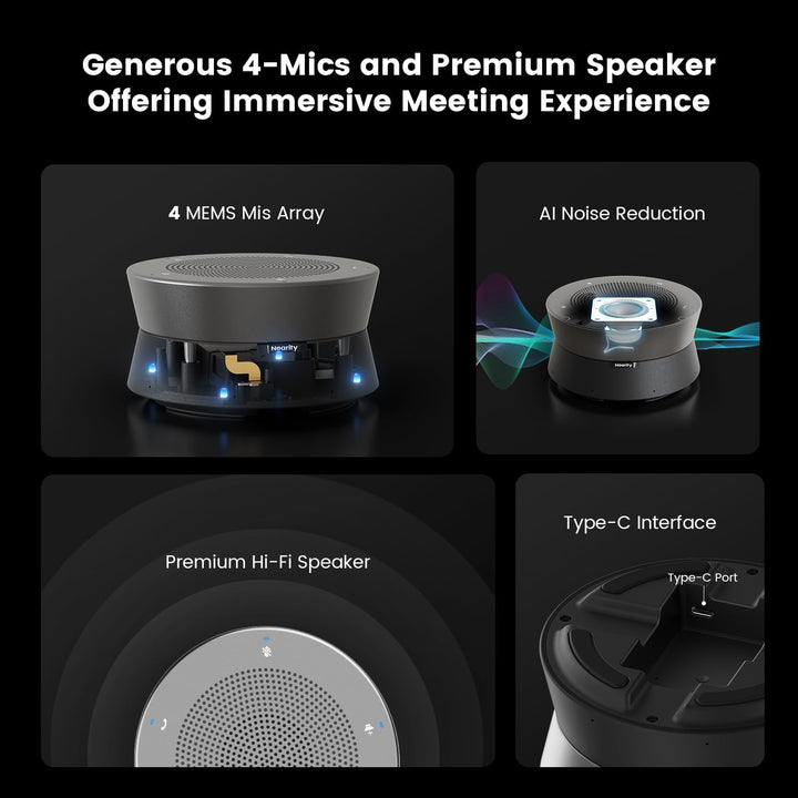 NEARITY A11 Konferenzlautsprecher, 4 Mikrofonen USB Freisprecheinrichtung AI Noise Cancelling 13ft A