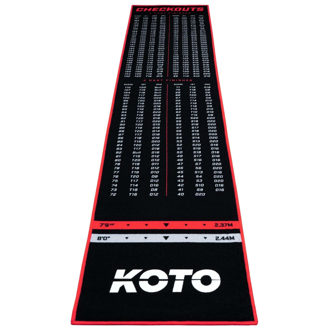 KOTO - Dartteppich Check Out 285 x 60 cm, Dartmatte, rutschfeste Unterseite, 4 Wurflinien 285x60cm,