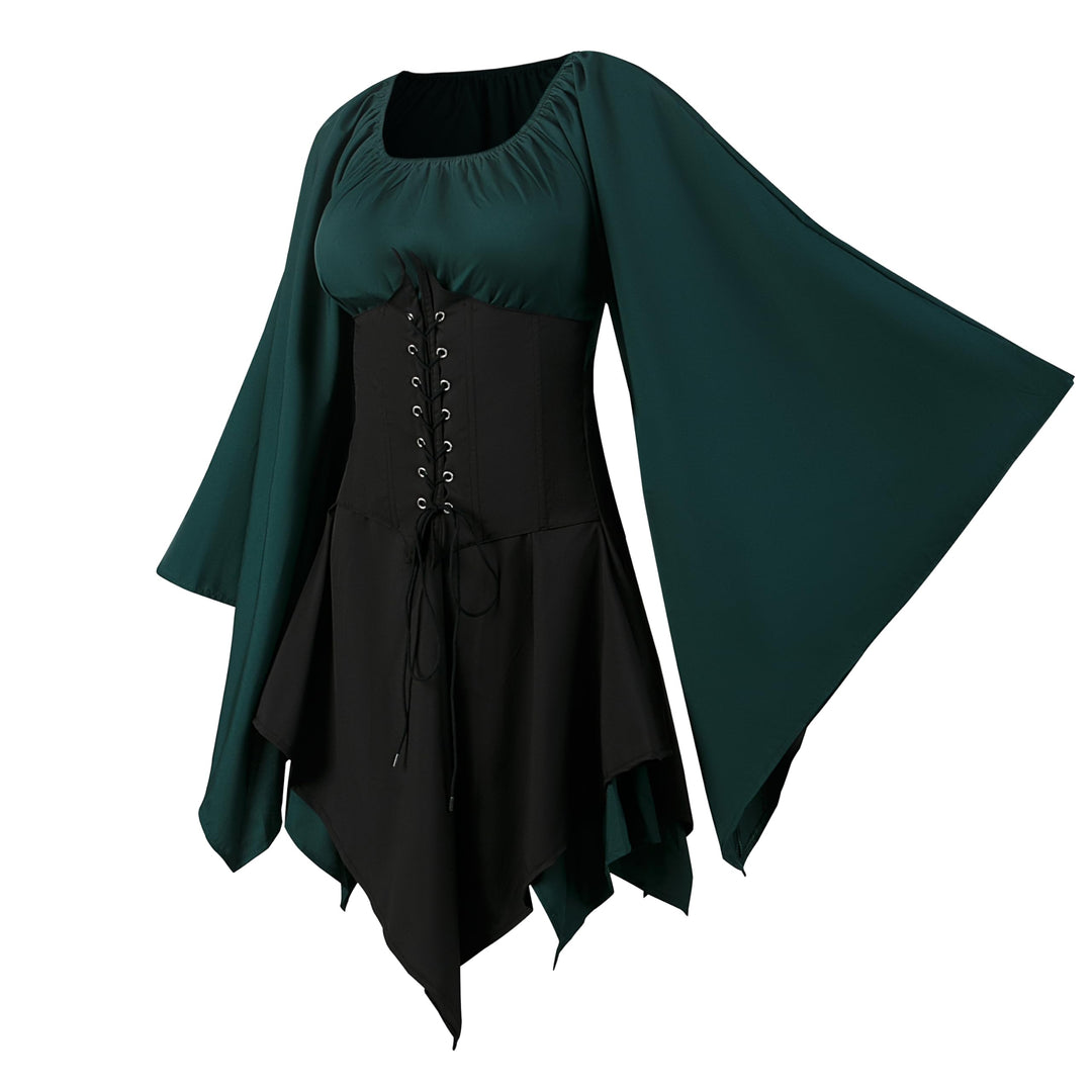 Renaissance Kostüm Frauen Mittelalterliches Kleid mit Trompetenärmel Gotisch Maxikleid Karneval Hall