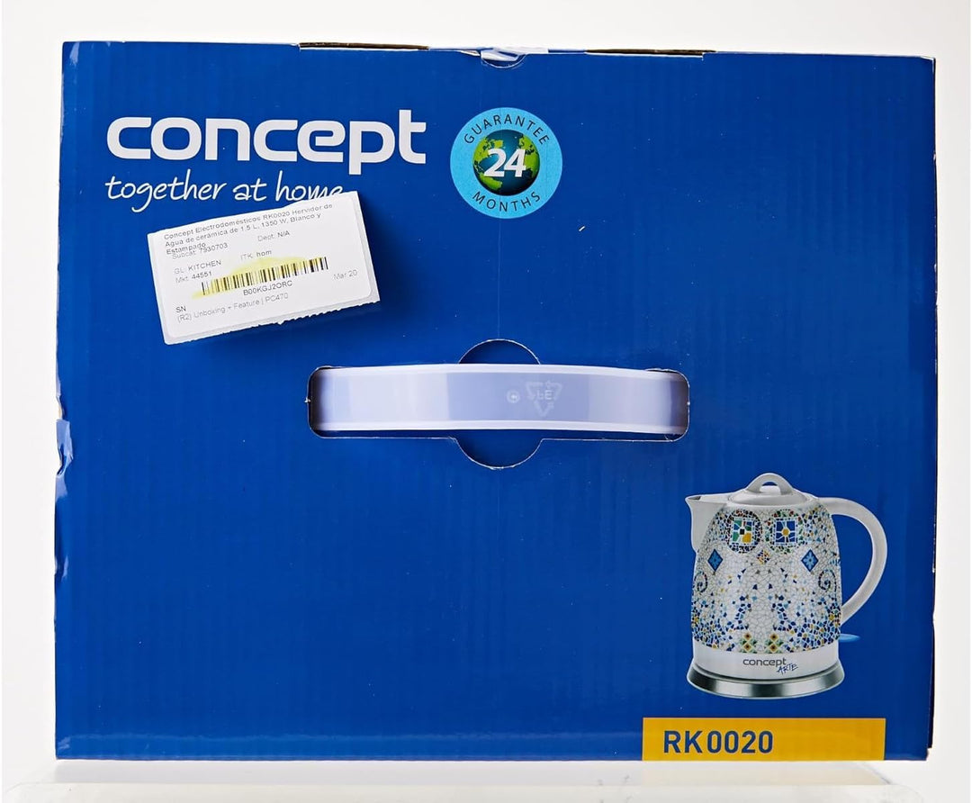 CONCEPT rk0020 Wasserkocher, Ceramic, 1.5 liters, Weiss + Muster
