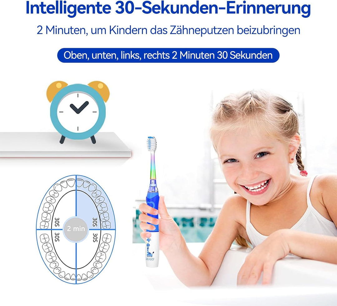 Seago Elektrische Zahnbürste Kinder ab 3-12 jahre Kinderzahnbürsten Elektrisch mit Farbigem Licht Sm