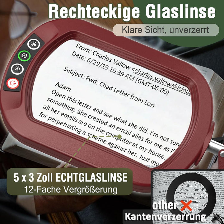 Veemagni 10X Rectangle Lupe mit Licht und Ständer, 5 Farbmodi stufenlos dimmbar, 2-in-1 LED beleucht