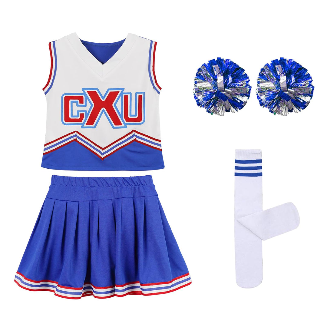 LOLANTA Mädchen rot &amp; blau Cheerleader Kostüm befestigen Pom Poms Socken, Kinder Cheer Outfit Karnev