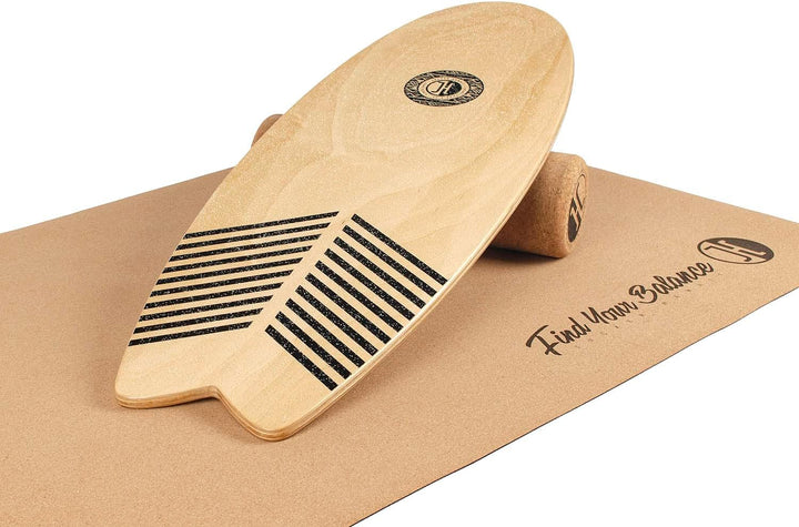 JUCKER HAWAII Balanceboards aus Echtholz Balanceboard Set XL mit Korkrolle Matte und Balance Kissen