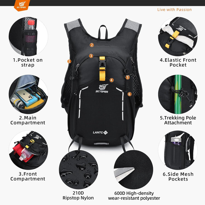 SKYSPER Wanderrucksack 15L Rucksack Herren Klein Tagesrucksack Leichter Trekkingrucksack für Wandern