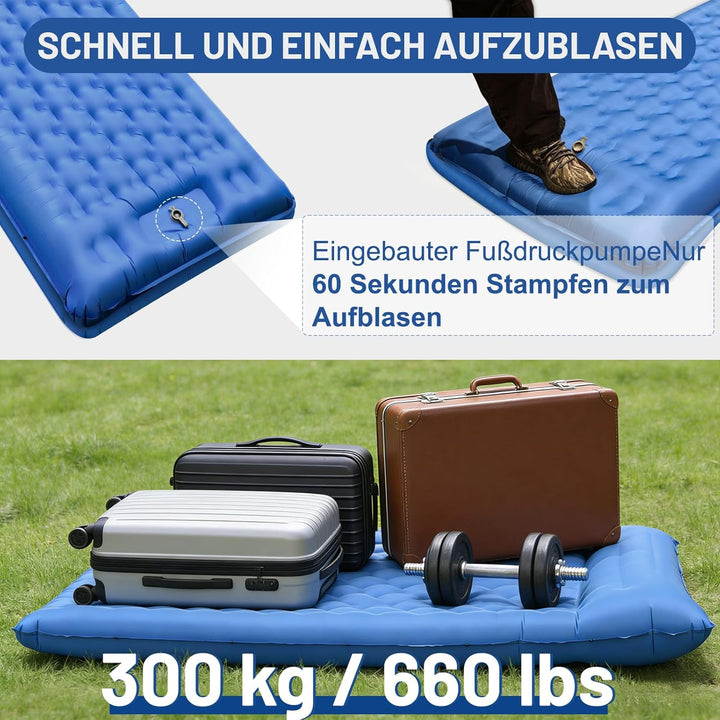 NAPASA Isomatte Camping, 16CM Verdicktes Aufblasbare Matratze mit Eingebauter Fusspresse Pumpe & Kis