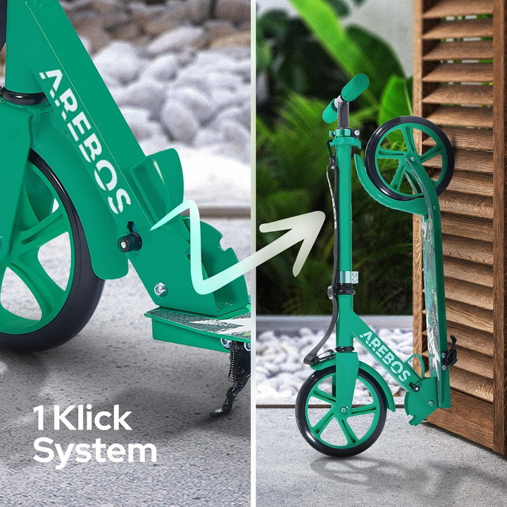 Arebos Cityroller Tretroller Scooter höhenverstellbar | klappbar | inkl. Traggurt | XXL Räder | Trit