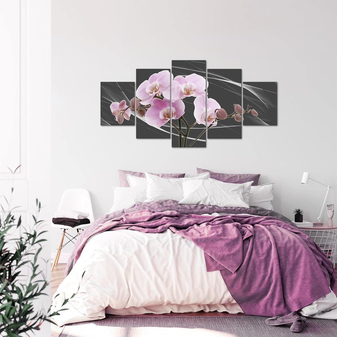 Runa Art - Bilder Blumen Orchidee 200 x 100 cm 5 Teilig XXL Wanddekoration Design Grau Rosa 202951b