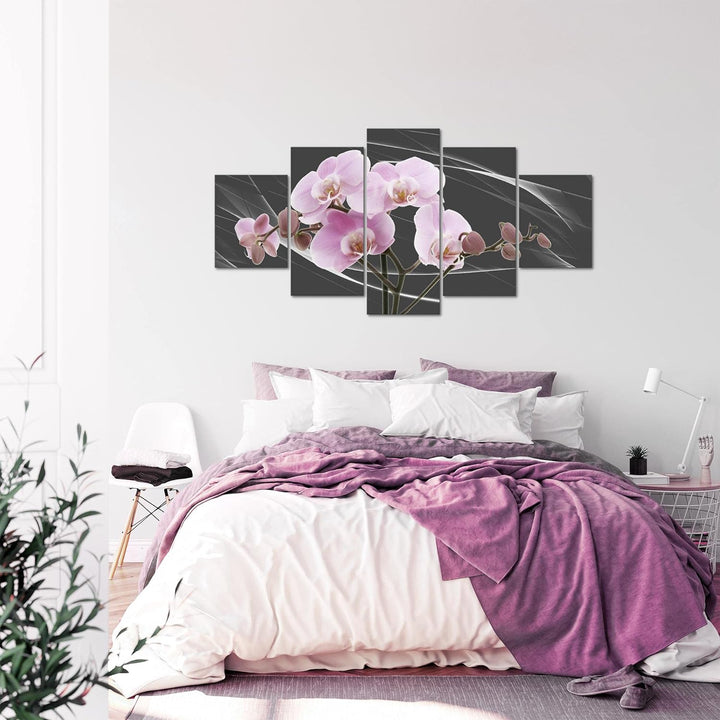 Runa Art - Bilder Blumen Orchidee 200 x 100 cm 5 Teilig XXL Wanddekoration Design Grau Rosa 202951b