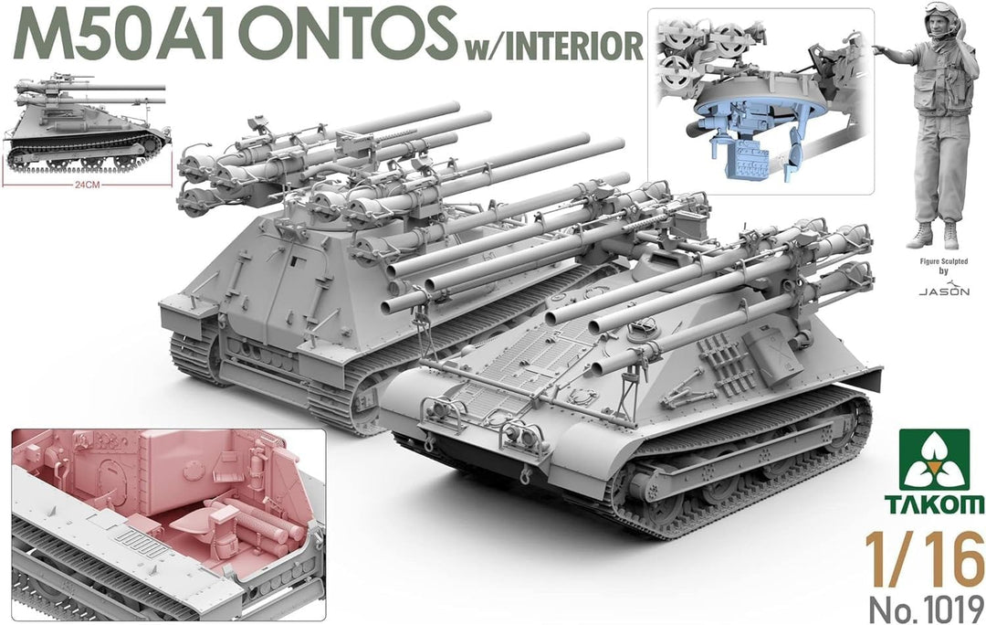 TAKOM TAK1019 M50A1 Ontos mit Inneneinrichtung Massstab 1:16 + 1 Figur - Plastikmodellbau