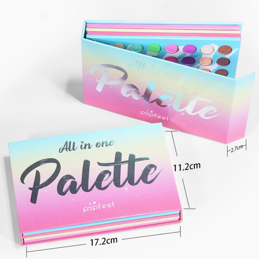 Alles in Einem Schminkset - 4 in1 Farbtafel Makeup Palette Set - 80 Lidschatten, 20 Lip Gloss, 3 Blu