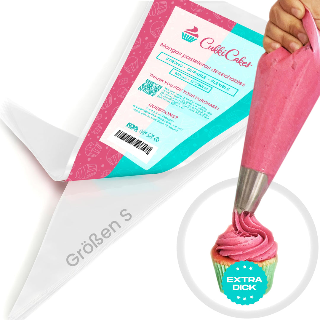 CukkiCakes 800 Stück Profi Einweg Spritzbeutel (Grösse: 30cm/40cm/47cm/53cm) - 100% Recycelbar - Ext