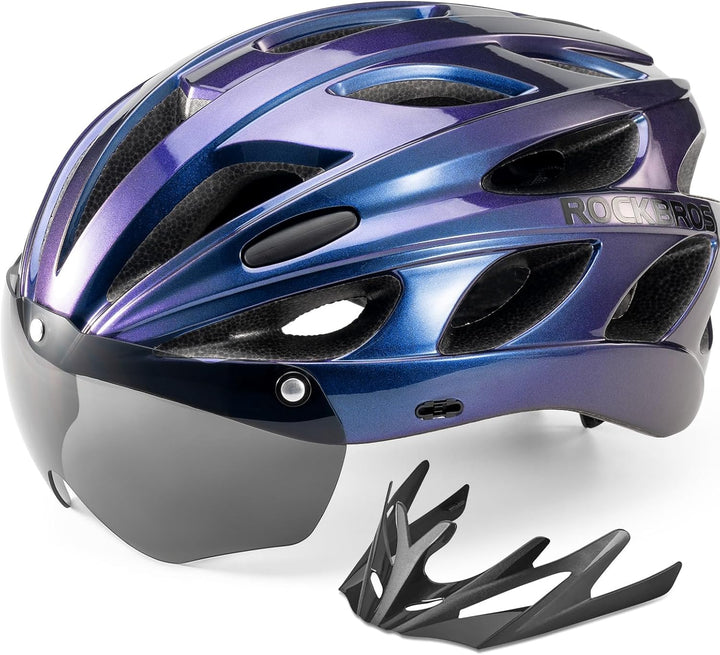 ROCKBROS Fahrradhelm MTB Rennrad Radhelm Integriert mit Abnehmbaren Magnet Brillen Visier Grösse Ver