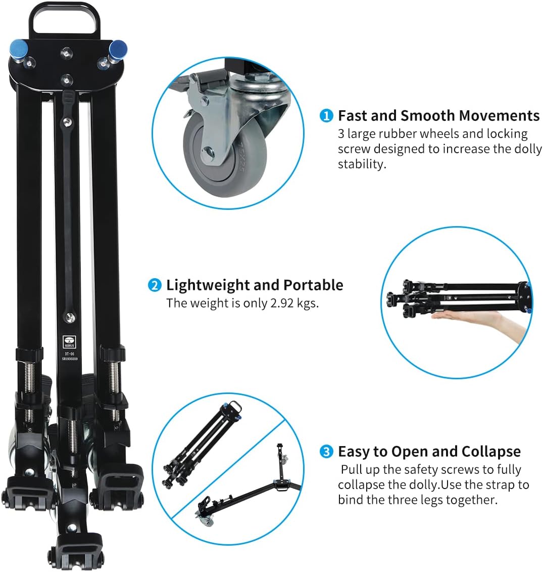 SIRUI DT-06 Professional Heavy Duty Video Tripod Dolly - Leichtgängige und schnelle Bewegungen, perf