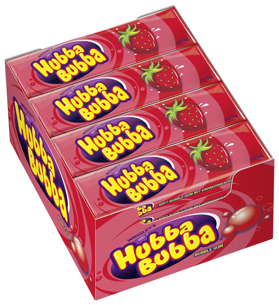 Hubba Bubba Kaugummi | Erdbeere | 20 Packungen (20 x 5 Stück) 700 g, Erdbeere