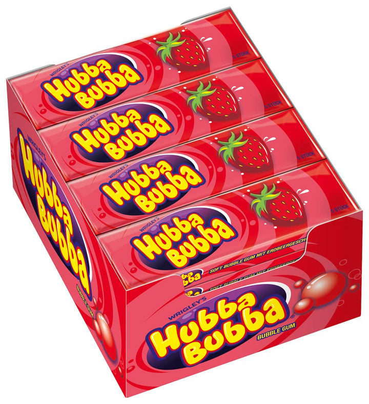 Hubba Bubba Kaugummi | Erdbeere | 20 Packungen (20 x 5 Stück) 700 g, Erdbeere